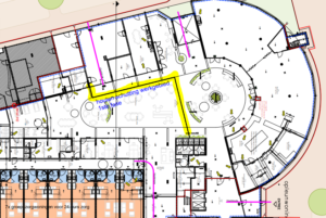 Plattegrond atrium met plaatsing van de schotten