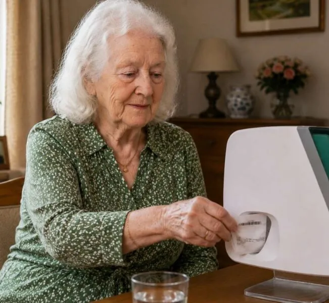 Een client gebruikt een Dosell medicijndispenser