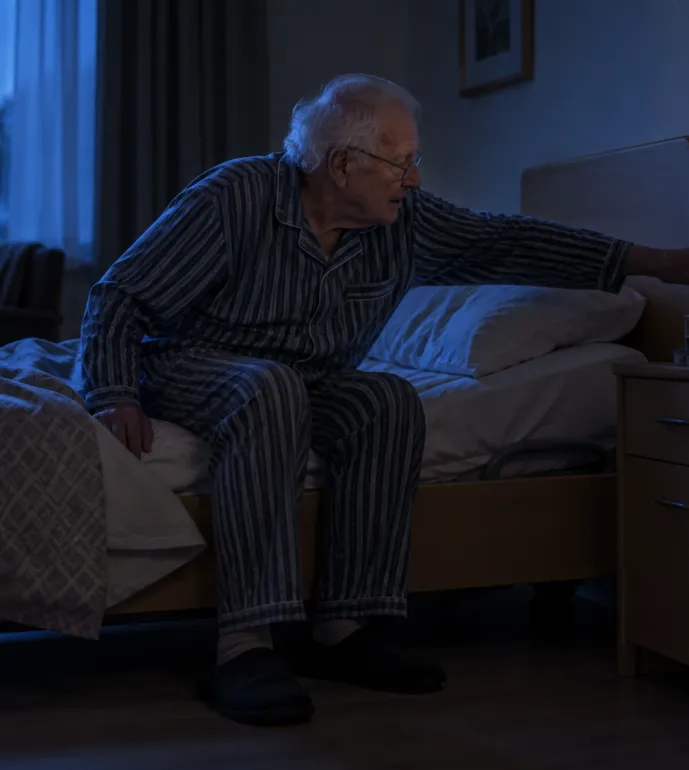 Oudere man bij het bedlampje