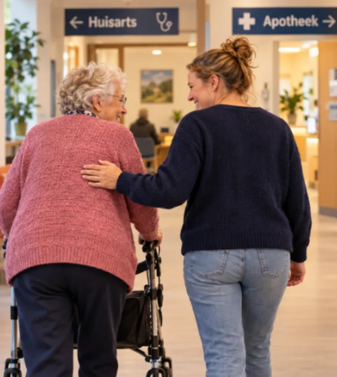 Dochter en moeder bezoeken de huisarts